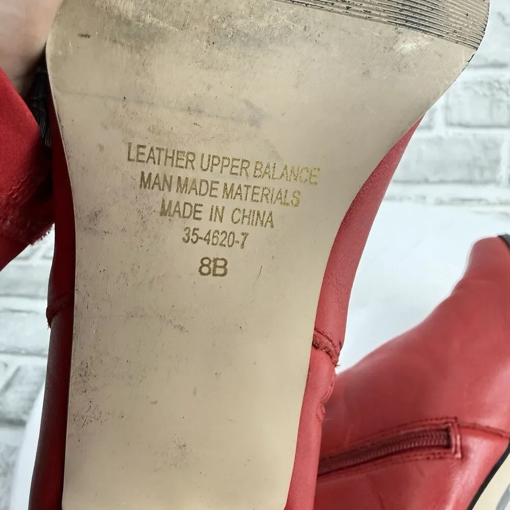 Classique VINTAGE Women's Size 8 Red Leather Block Heel Ankle Zip Classic Boots